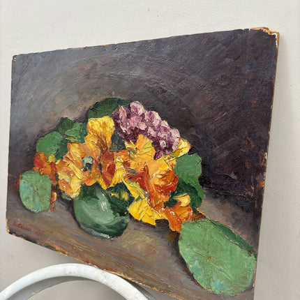 1934 Floral Still Life Oil Painting "Potted Flowers" Small Artwork Holland Art Shop