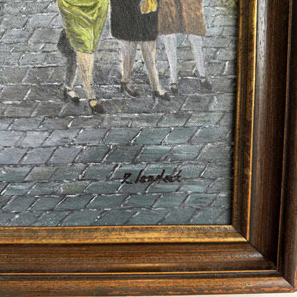 Rustic Cityscape Oil Painting "City Pedestrians" Handcrafted Art Holland Art Shop