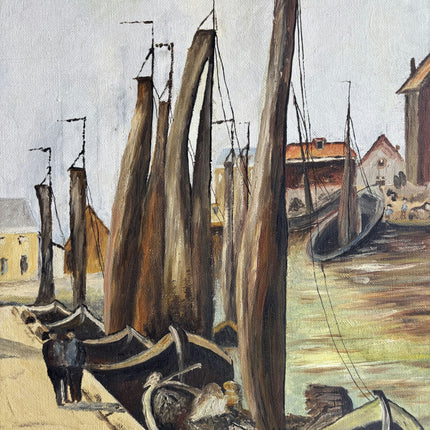 Timeless Harbor Scene Oil Painting "Row Boats" Rustic Artwork Holland Art Shop