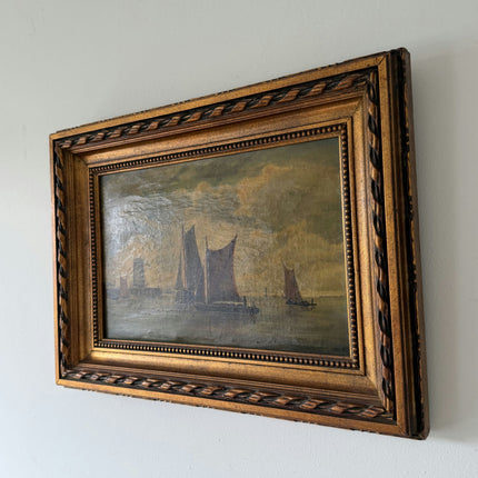 19th Century Antique Seascape Oil Painting "Sailing Boat" Artwork Holland Art Shop