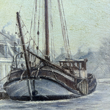 Timeless Harbor Scene Oil Painting "Moored Ship" Handcrafted Small Artwork Holland Art Shop