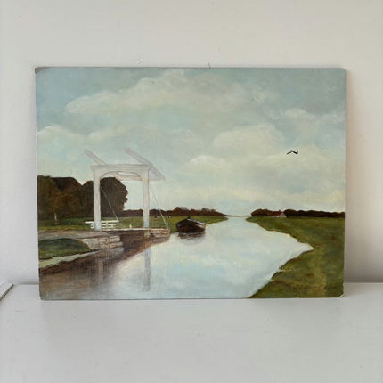 Original Landscape Oil Painting "Wooden Drawbridge" Timeless Small Art Holland Art Shop