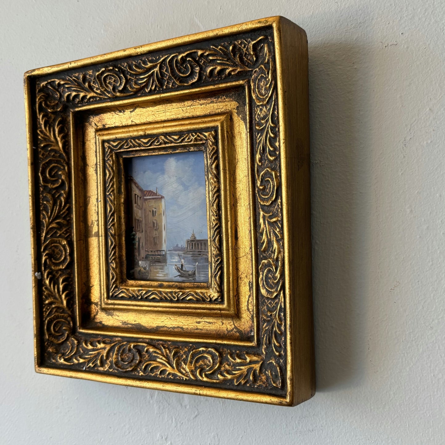 Marvelous Cityscape Oil Painting "Canal Scene" Handcrafted Small Artwork