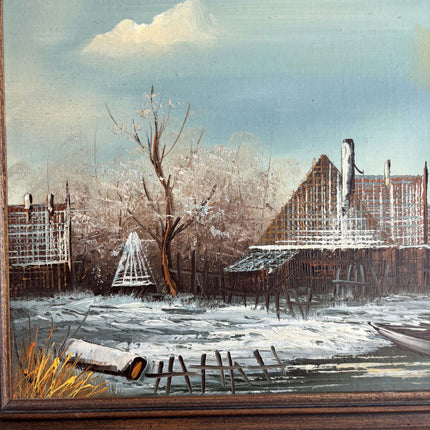 Expressive Winter Landscape Oil Painting "Fishing Boat" Original Artwork Holland Art Shop