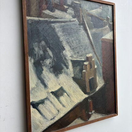 Vintage Cityscape Oil Painting "Snowy Roof" Authentic Artwork Holland Art Shop