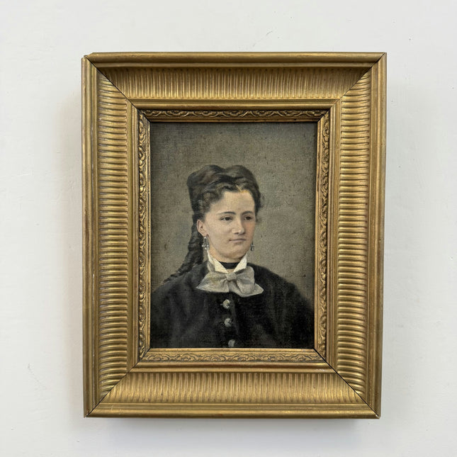 19th Century Antique Portrait Oil Painting "Seated Woman" Small Art Holland Art Shop