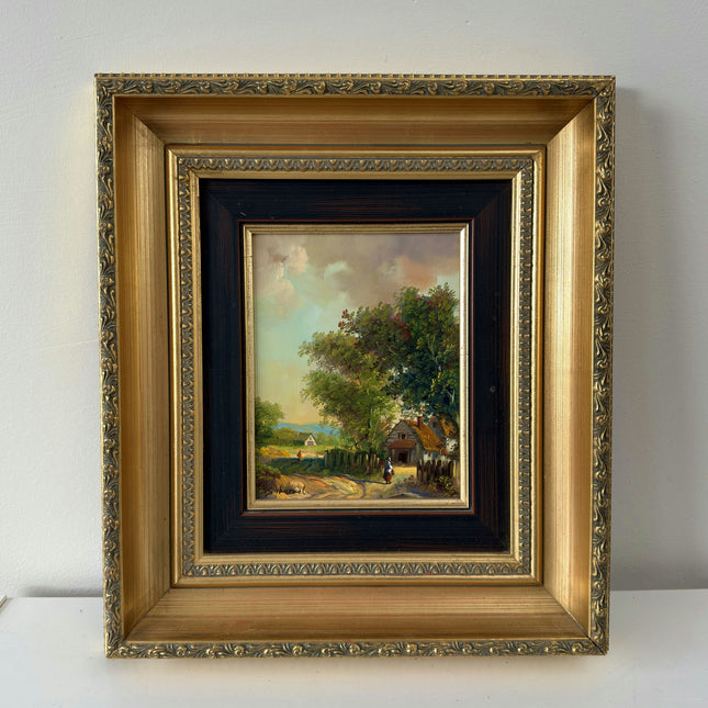 Handcrafted Landscape Oil Painting "Thatched Cottage" Original Small Artwork Holland Art Shop