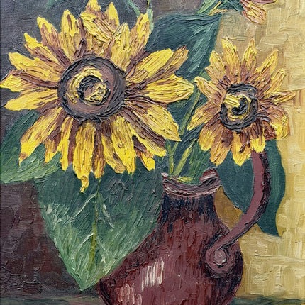Original Floral Still Life Oil Painting "Sunflower Vase" Handcrafted Large Art Holland Art Shop
