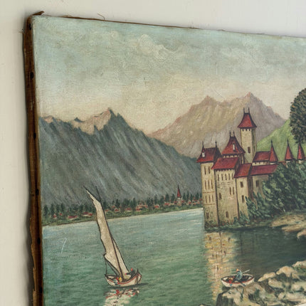 Vintage Landscape Oil Painting "Lakeside Castle" Traditional Art Holland Art Shop