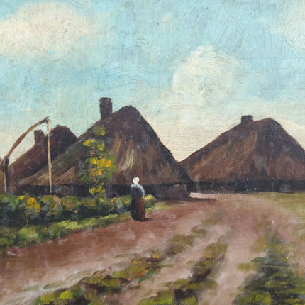 Handcrafted Landscape Oil Painting "Thatched Cottages" Vintage Small Art Holland Art Shop