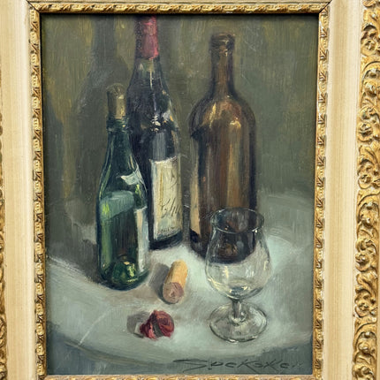 Rustic Still Life Oil Painting "Wine Bottle" Timeless Artwork Holland Art Shop
