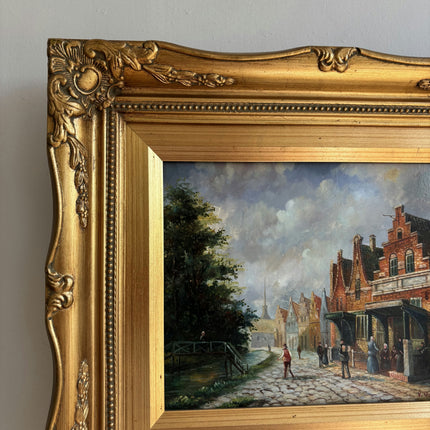 Rustic Cityscape Oil Painting "Gilded Frame" Authentic Small Art Holland Art Shop