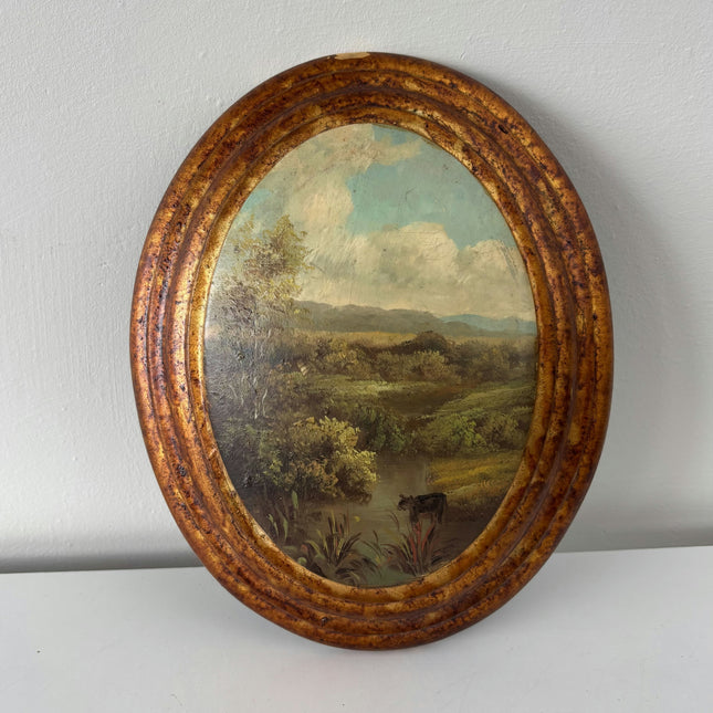 Striking Oil Painting Landscape "Grazing Cow" Authentic Small Art Holland Art Shop