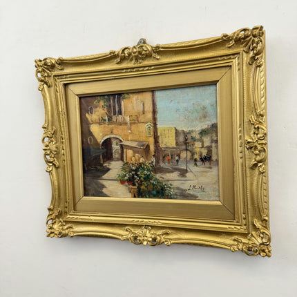 Original Cityscape Oil Painting "Gold Frame" Vintage Small Art Holland Art Shop