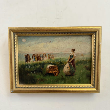 19th Century Antique Figurative Oil Painting "Woman Standing" Small Art Holland Art Shop