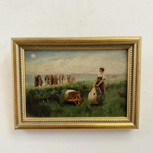 19th Century Antique Figurative Oil Painting "Woman Standing" Small Art Holland Art Shop