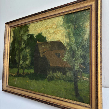 Original Landscape Oil Painting "Thatched Cottage" Expressive Small Art Holland Art Shop