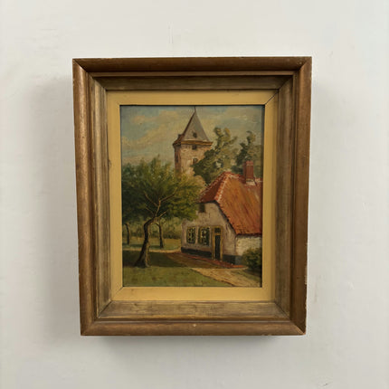 Authentic Landscape Oil Painting "Red Roof" Classic Small Art Holland Art Shop