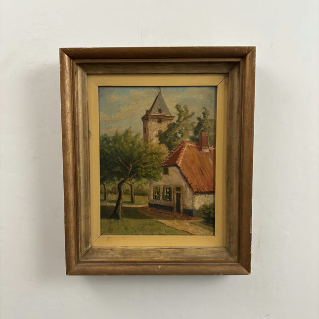 Authentic Landscape Oil Painting "Red Roof" Classic Small Art Holland Art Shop
