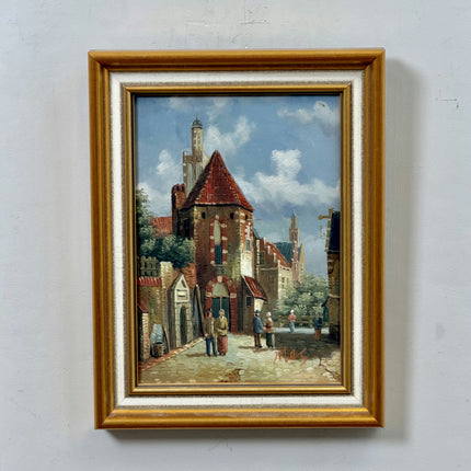 Traditional Cityscape Oil Painting "Village Gate" Handcrafted Small Artwork Holland Art Shop