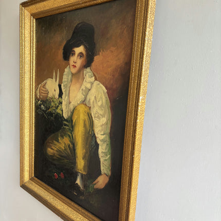 Detailed Portrait Oil Painting "Woman With Rabbit" Elegant Artwork Holland Art Shop