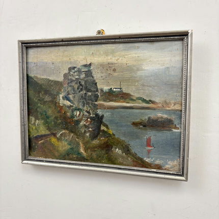 Original Seascape Oil Painting "Red Sailboat" Timeless Small Art Holland Art Shop