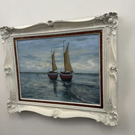 Rustic Seascape Oil Painting "Twin Sailboats" Elegant Art Holland Art Shop