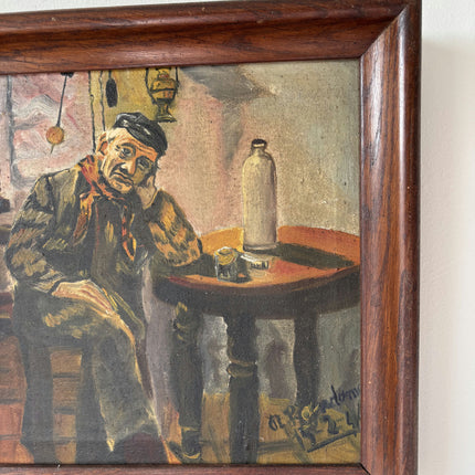 Remarkable Oil Painting Interior "Pensive Man" Original Small Art Holland Art Shop