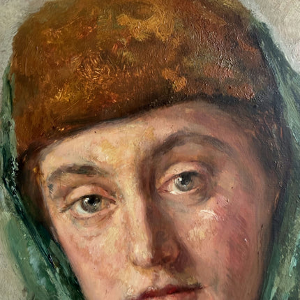Classic Portrait Oil Painting "Woman Withscarf" Handcrafted Small Artwork Holland Art Shop