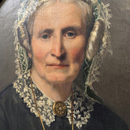 19th Century Antique Portrait Oil Painting "Elderly Woman" Large Artwork Holland Art Shop
