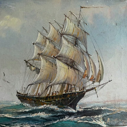 Traditional Seascape Oil Painting "Sailing Ship" Original Small Artwork Holland Art Shop