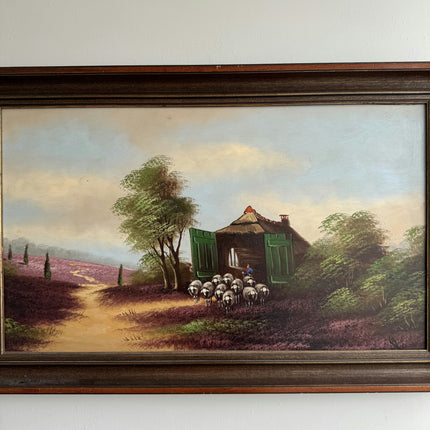 Detailed Landscape Oil Painting "Sheep Flock" Authentic Large Art Holland Art Shop