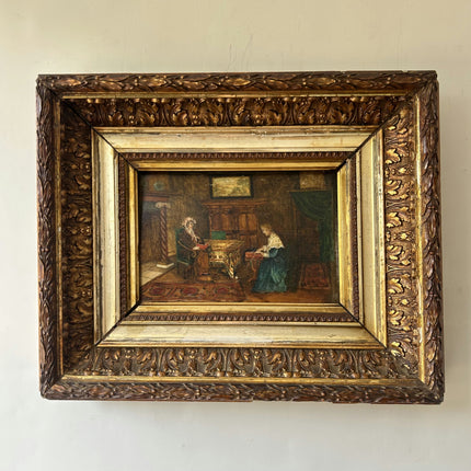 19th Century Antique Interior Oil Painting "Gilded Frame" Artwork Holland Art Shop