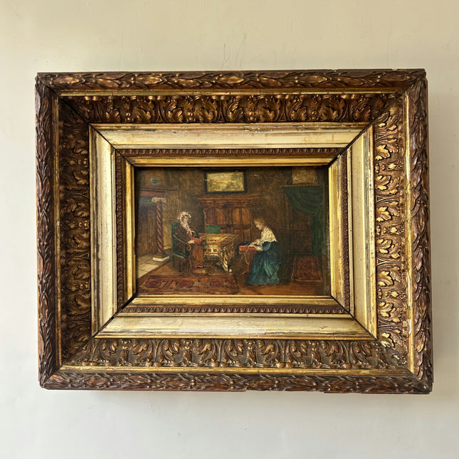 19th Century Antique Interior Oil Painting "Gilded Frame" Artwork Holland Art Shop