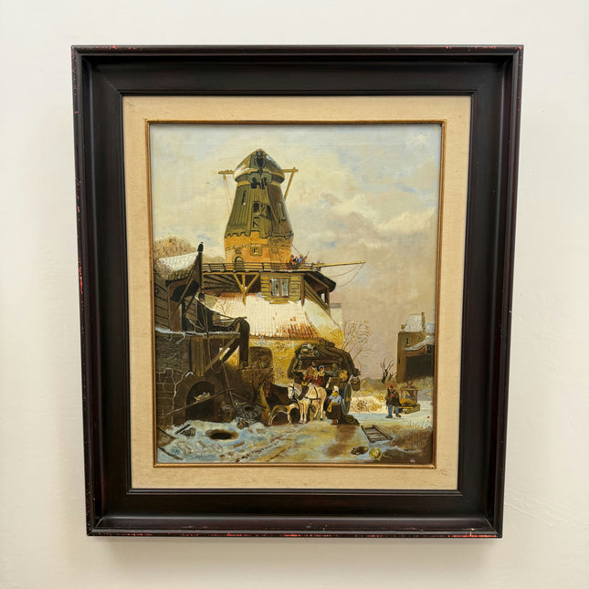 Handcrafted Winter Landscape Oil Painting "Old Windmill" Classic Large Art Holland Art Shop