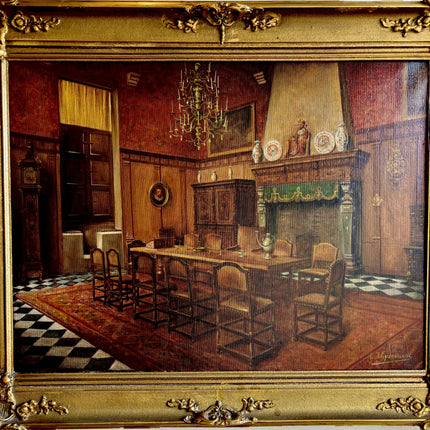 Rustic Interior Oil Painting "Gilded Frame" Original Belgique Artwork Holland Art Shop