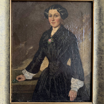 19th Century Antique Portrait Oil Painting "Seated Woman" Small Art Holland Art Shop