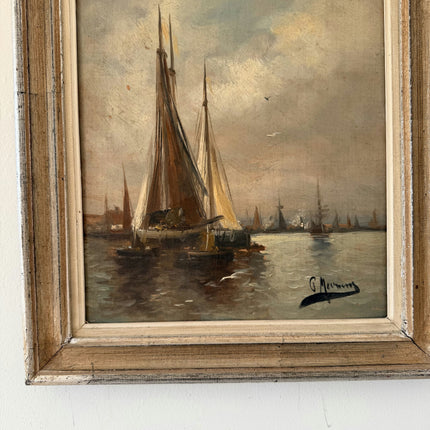 Remarkable Oil Painting Seascape "Sailing Vessels" Striking Small Artwork Holland Art Shop