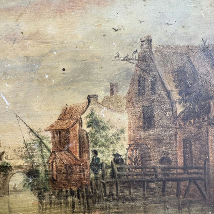 19th Century Antique Harbor Scene Oil Painting "Gilded Frame" Small Art Holland Art Shop
