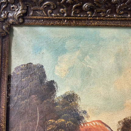 Authentic Landscape Oil Painting "Riverside Cottages" Detailed Large Artwork Holland Art Shop