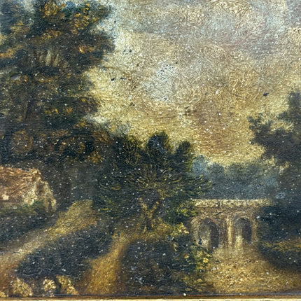 19th Century Antique Landscape Oil Painting "Stone Church" Small Art Holland Art Shop
