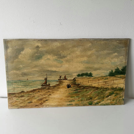 19th Century Antique Harbor Scene Oil Painting "Sailing Boats" Artwork Holland Art Shop