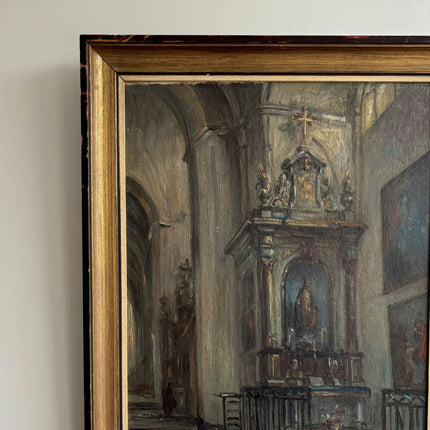 Vintage Church Interior Oil Painting "Church Altar" Expressive Artwork Holland Art Shop