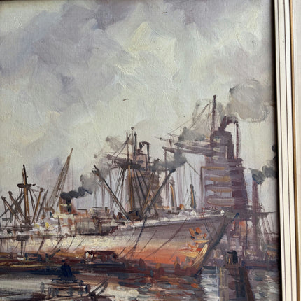 Original Harbor Scene Oil Painting "Harbor Ships" Expressive Large Artwork Holland Art Shop