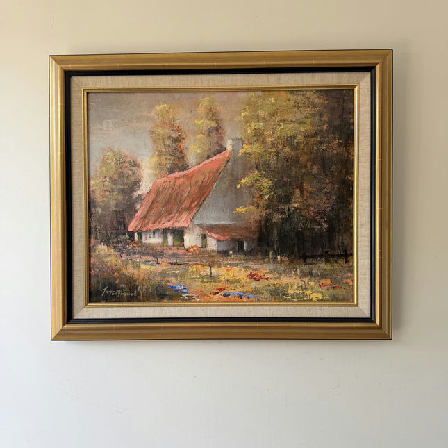 Rustic Farm Oil Painting "Red Roof" Refined Artwork Holland Art Shop