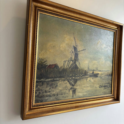 Detailed Landscape Oil Painting "Windmill Tower" Rustic Artwork Holland Art Shop