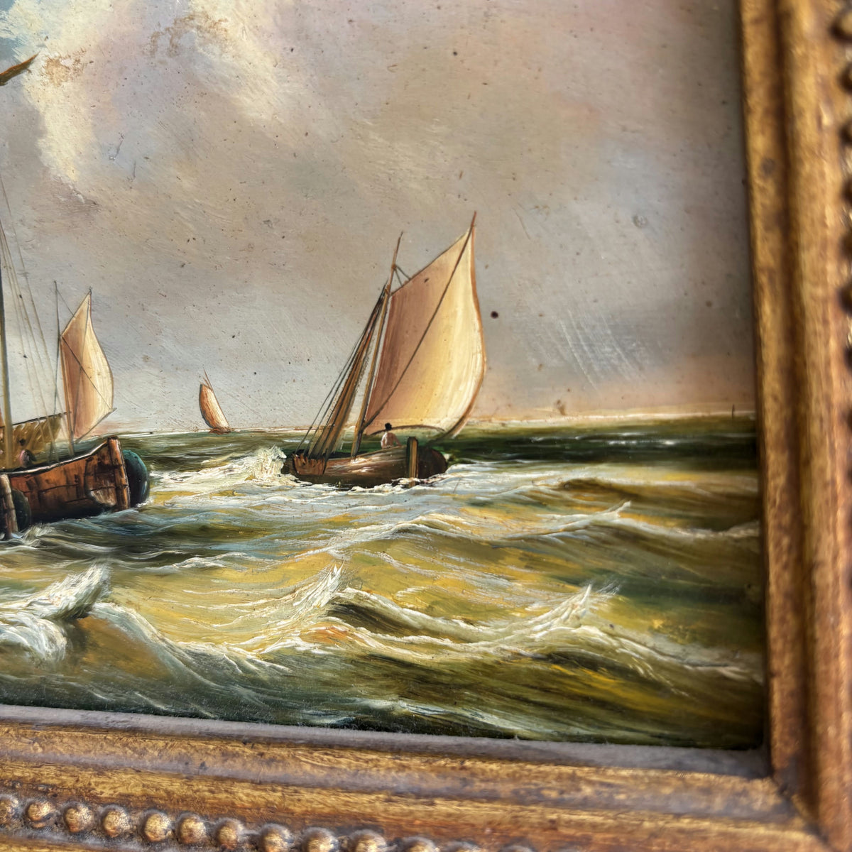 Antique Seascape Oil Painting 