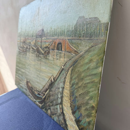 Handcrafted Harbor Scene Oil Painting "Rowboats Cluster" Authentic Small Artwork Holland Art Shop