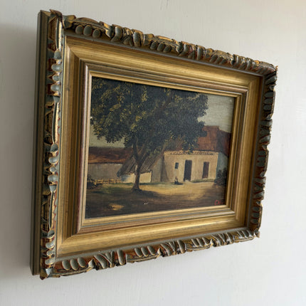 Vintage Farm Oil Painting "Gilded Frame" Authentic Small Artwork Holland Art Shop