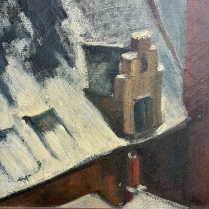Vintage Cityscape Oil Painting "Snowy Roof" Authentic Artwork Holland Art Shop